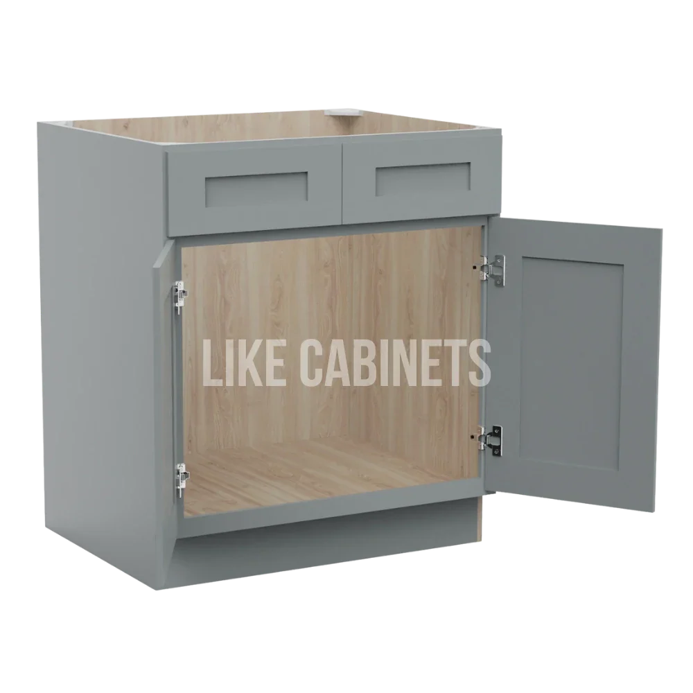 Gray Shaker Sink Base With Double Doors and False Drawers