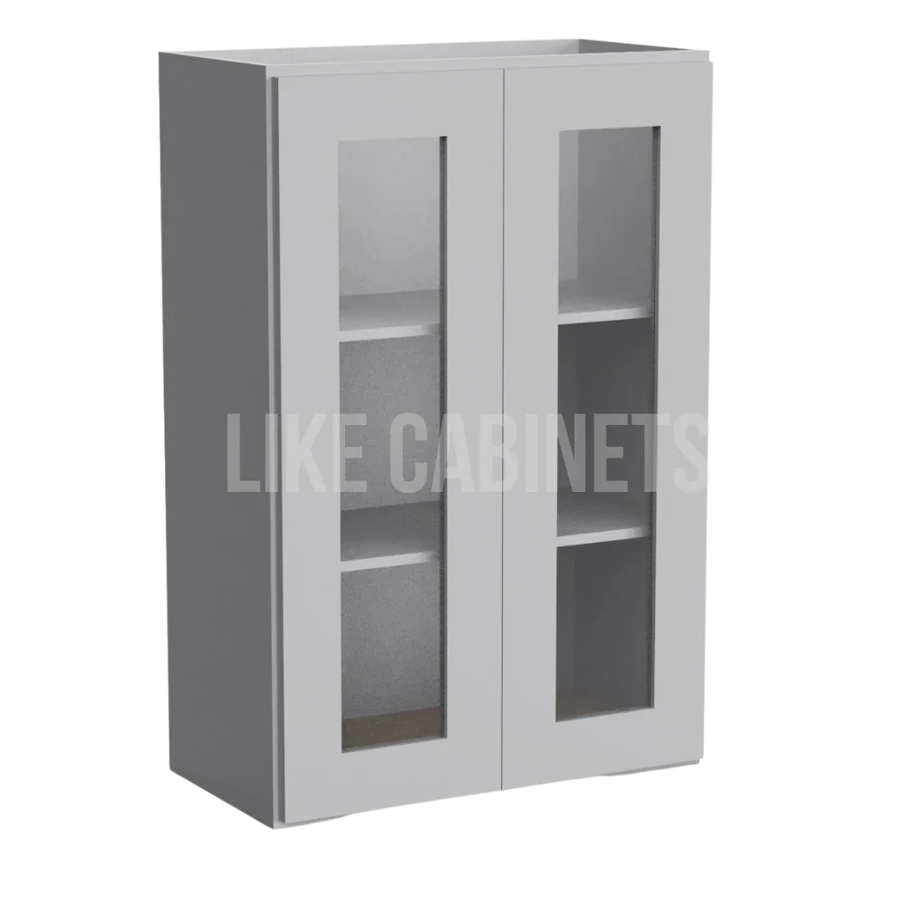 Shaker Gray 36'' H Double Door Wall Cabinet with Glass Doors