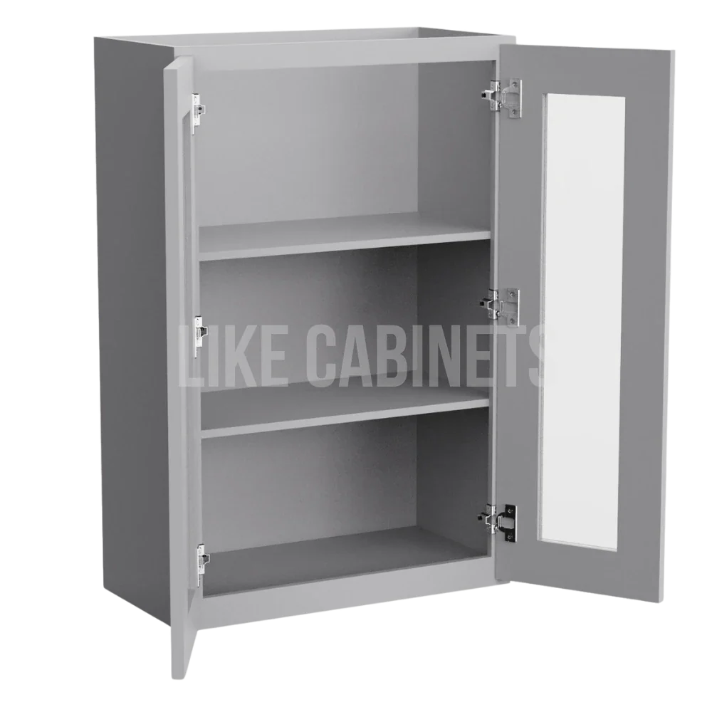 Shaker Gray 36'' H Double Door Wall Cabinet with Glass Doors