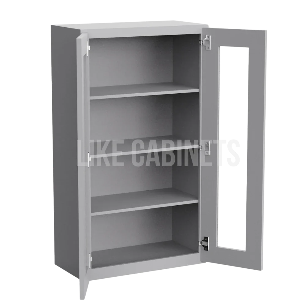 Shaker Gray 42'' H Double Door Wall Cabinet with Glass Doors