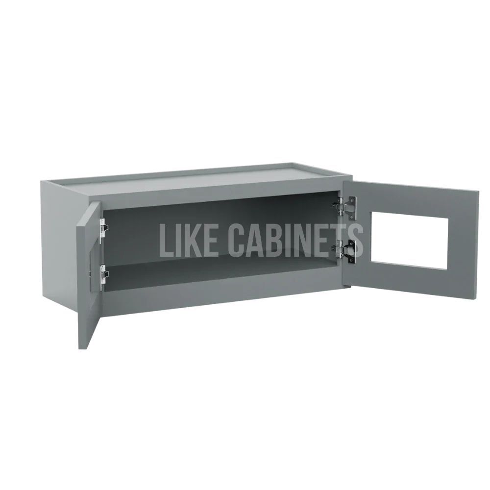 Gray Shaker 30''W Double Door Wall Cabinet whit Glass Doors