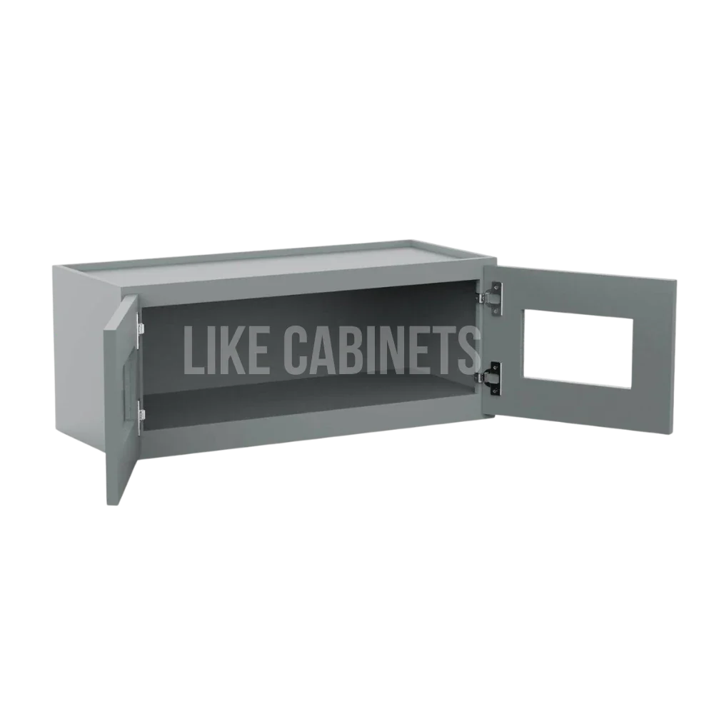 Shaker Gray 18'' H Double Door Wall Cabinet With Glass Doors