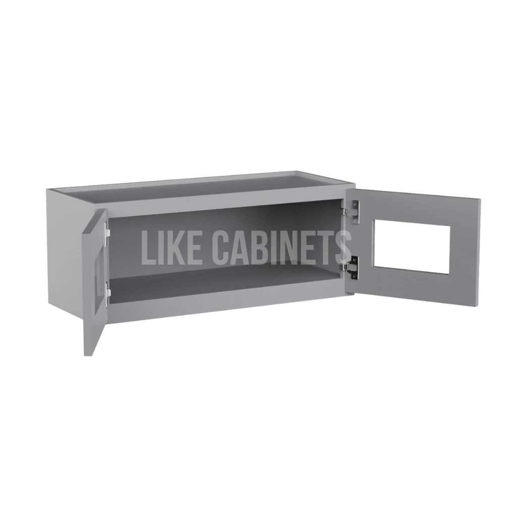 Shaker Gray 18'' H Double Door Wall Cabinet With Glass Doors