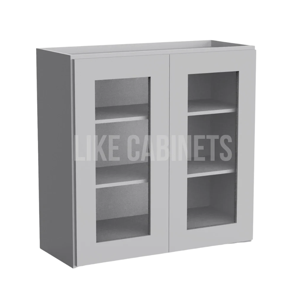 Shaker Gray 30'' H Double Door Wall Cabinet with Glass Doors