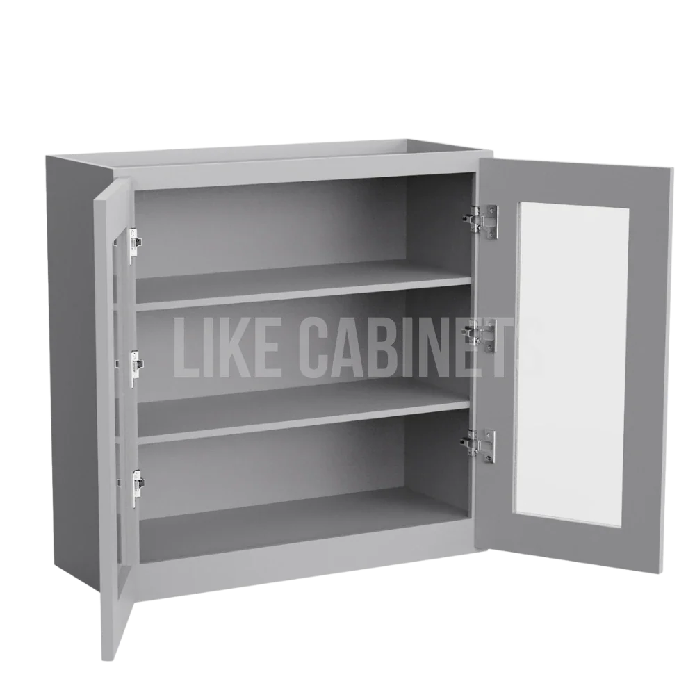 Shaker Gray 30'' H Double Door Wall Cabinet with Glass Doors