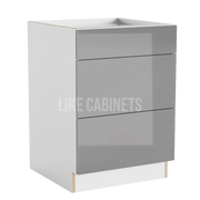 High Gloss Gray Three Drawer Base Cabinet