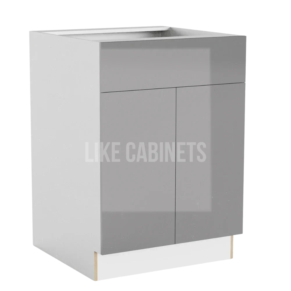 High Gloss Gray Base Cabinet with Double Doors & Single Drawer