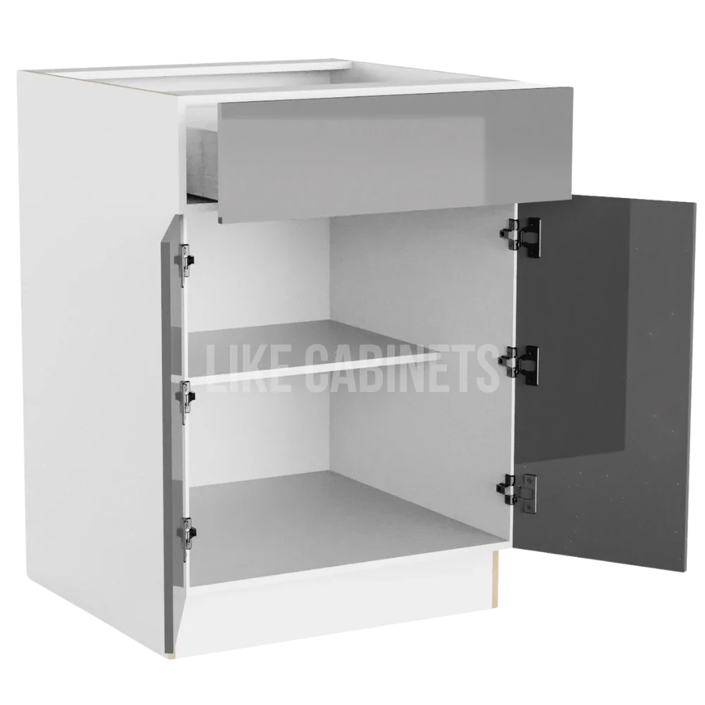 High Gloss Gray Base Cabinet with Double Doors & Single Drawer