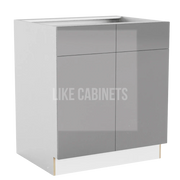 High Gloss Gray Base Cabinet with Double Doors and Drawers
