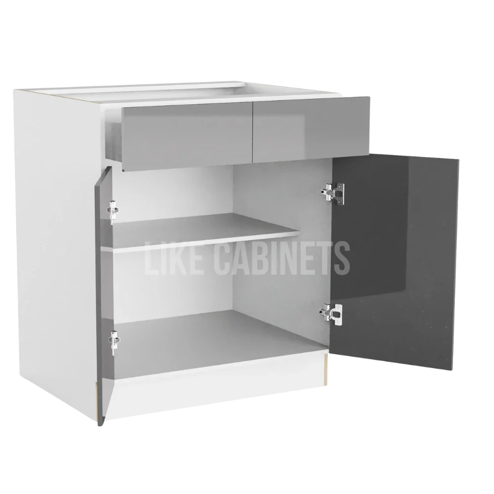 High Gloss Gray Base Cabinet with Double Doors and Drawers