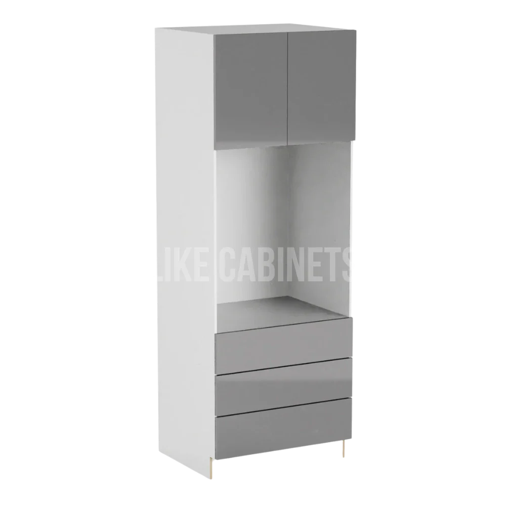 High Gloss Gray 30'' W Double Door Oven Pantry Cabinet with Three Drawers