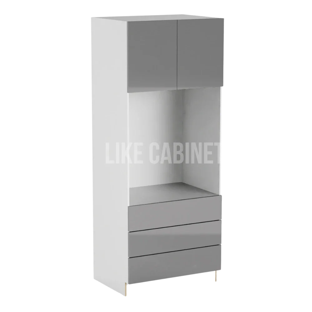 High Gloss Gray 33'' W Double Door Oven Pantry Cabinet with Three Drawers