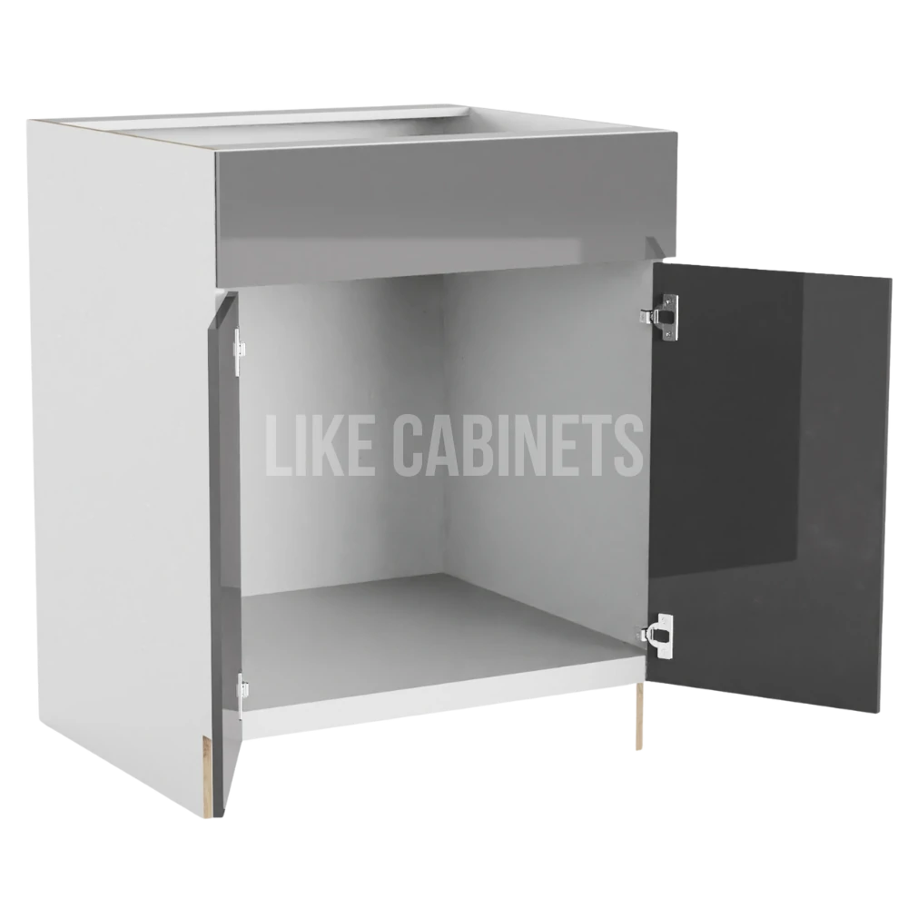 High Gloss Gray Sink Base with Double Doors and False Drawer