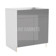 High Gloss Gray Sink Base With Double Doors and False Drawers