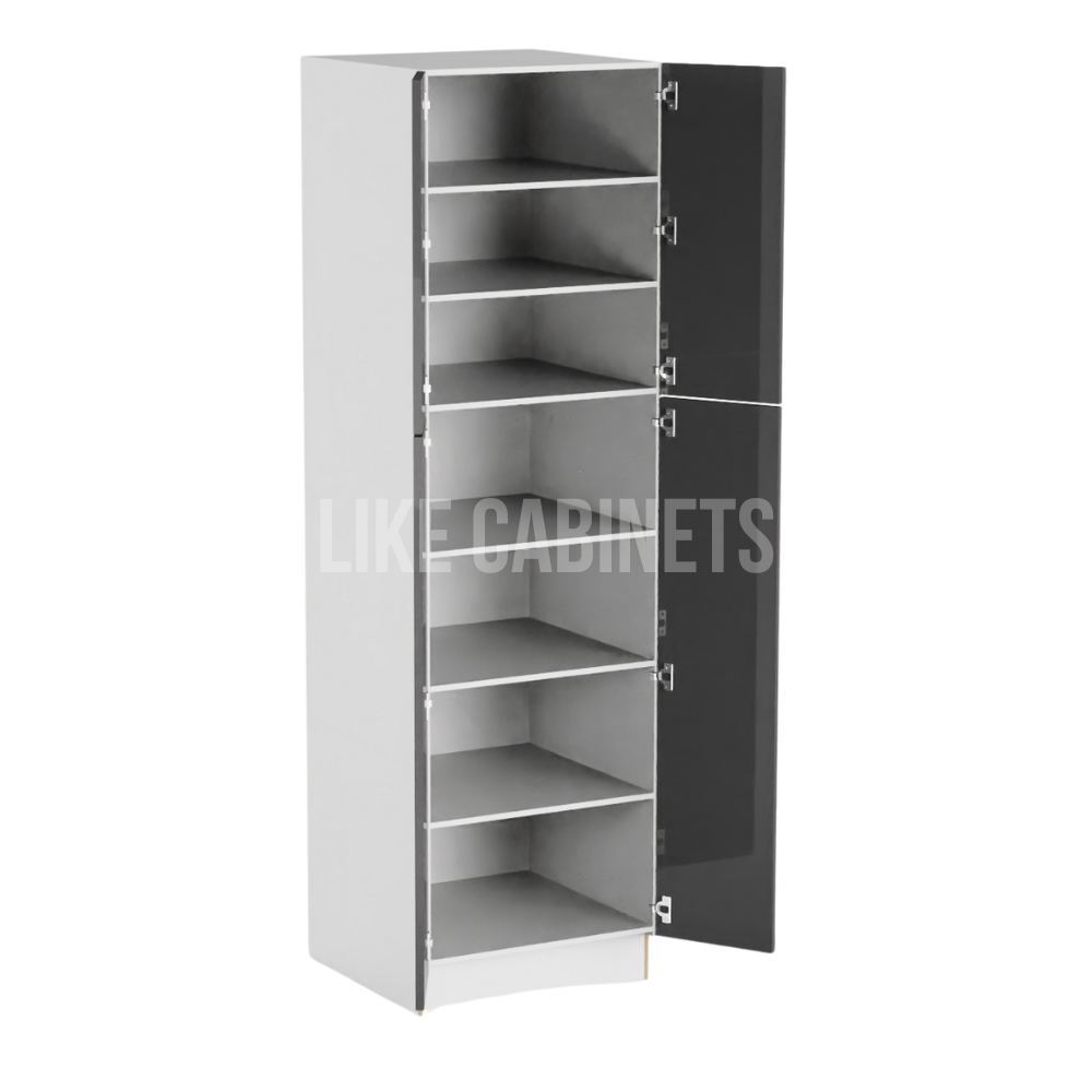 High Gloss Gray 24'' W Two Double Door Utility Pantry Cabinet