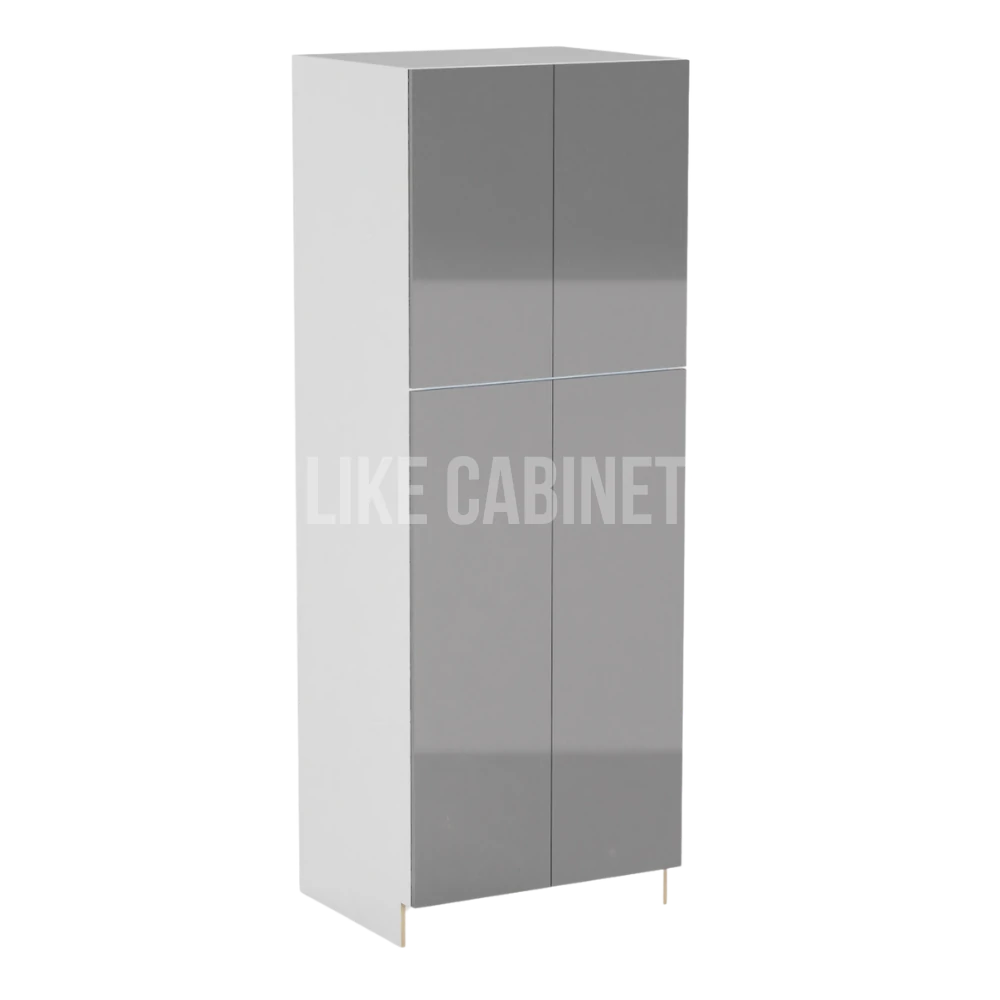 High Gloss Gray 30''W Two Double Door Utility Pantry Cabinet