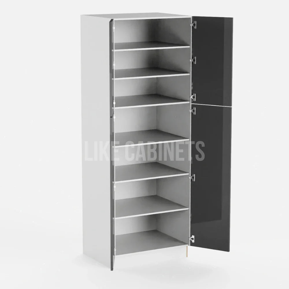 High Gloss Gray 30''W Two Double Door Utility Pantry Cabinet