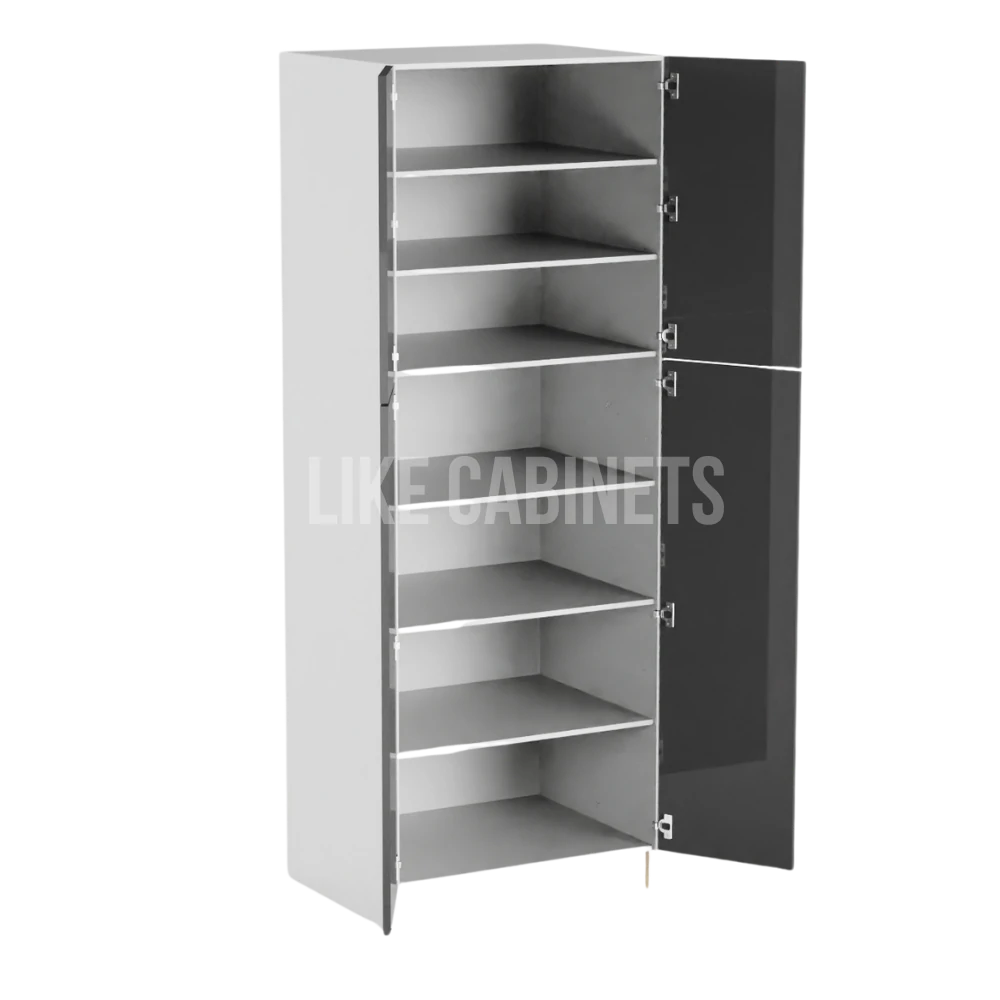 High Gloss Gray 30''W Two Double Door Utility Pantry Cabinet