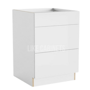 Frameless Gloss White Three Drawer Base Cabinet