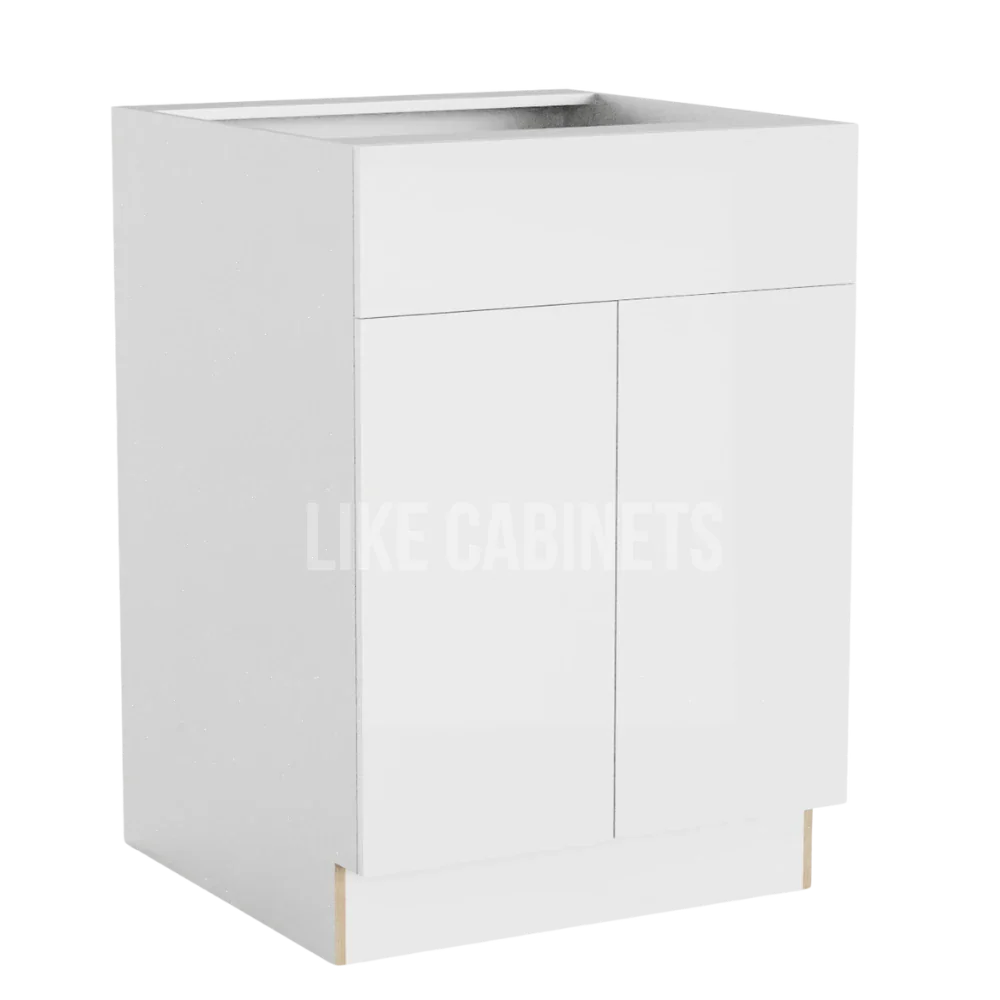 High Gloss White Base Cabinet with Double Doors & Single Drawer
