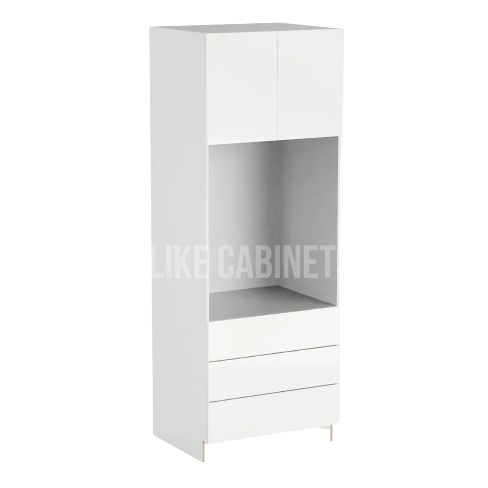 High Gloss White 30'' W Double Door Oven Pantry Cabinet with Three Drawers
