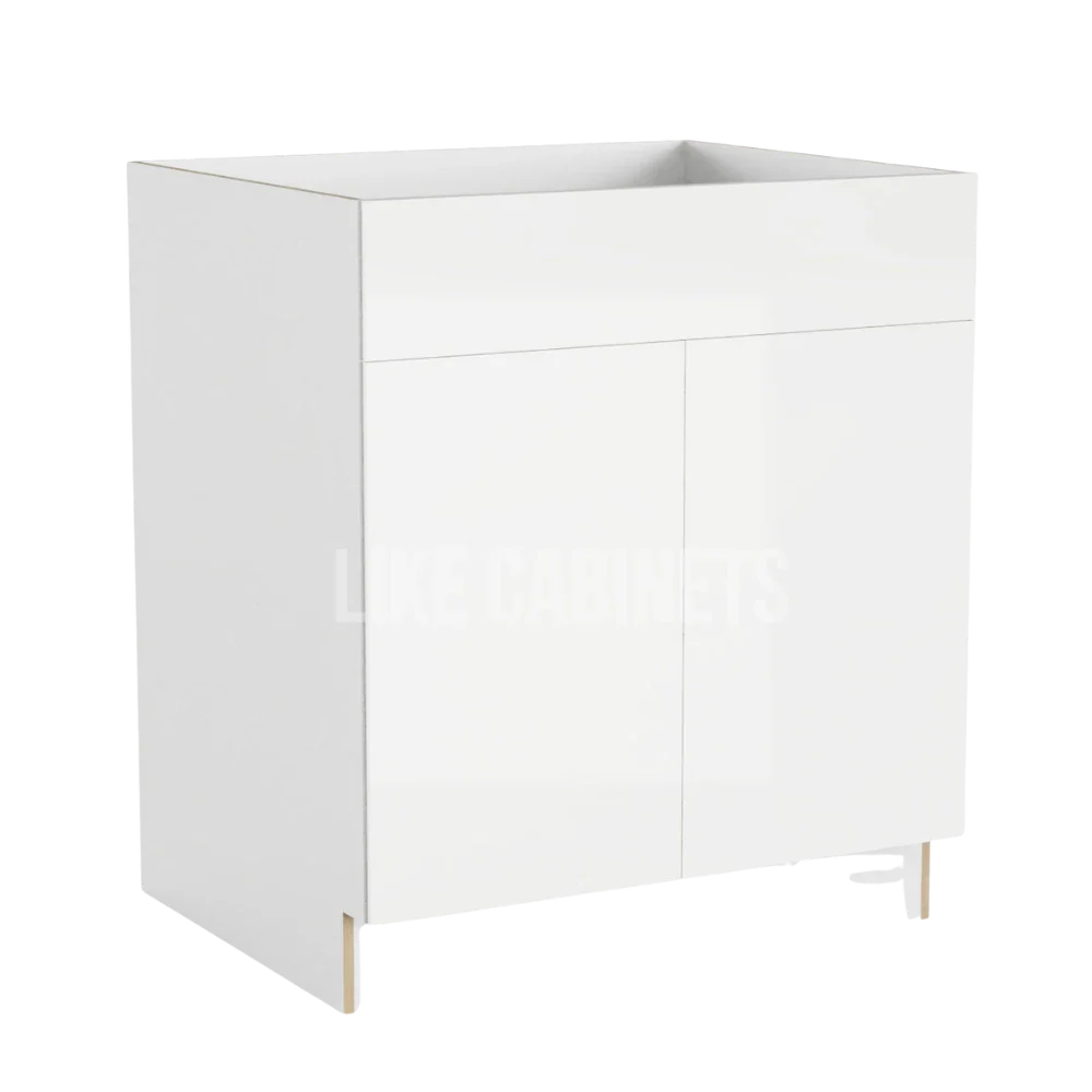 High Gloss White Sink Base With Double Doors and False Drawers