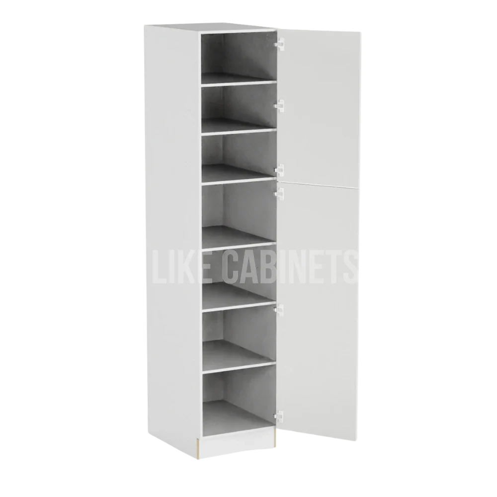 High Gloss White 18'' W Two Single Door Utility Pantry Cabinet