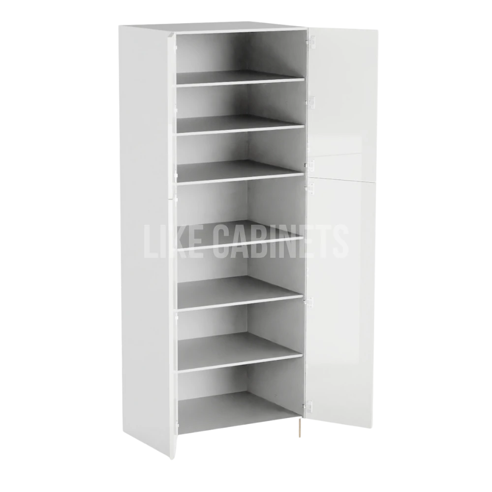 High Gloss White 30''W Two Double Door Utility Pantry Cabinet