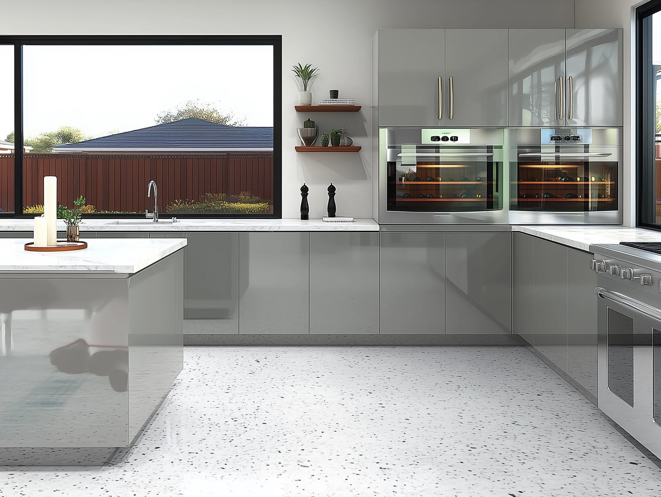 High Gloss Gray Double Door Wall Cabinets 36''H, 12''D