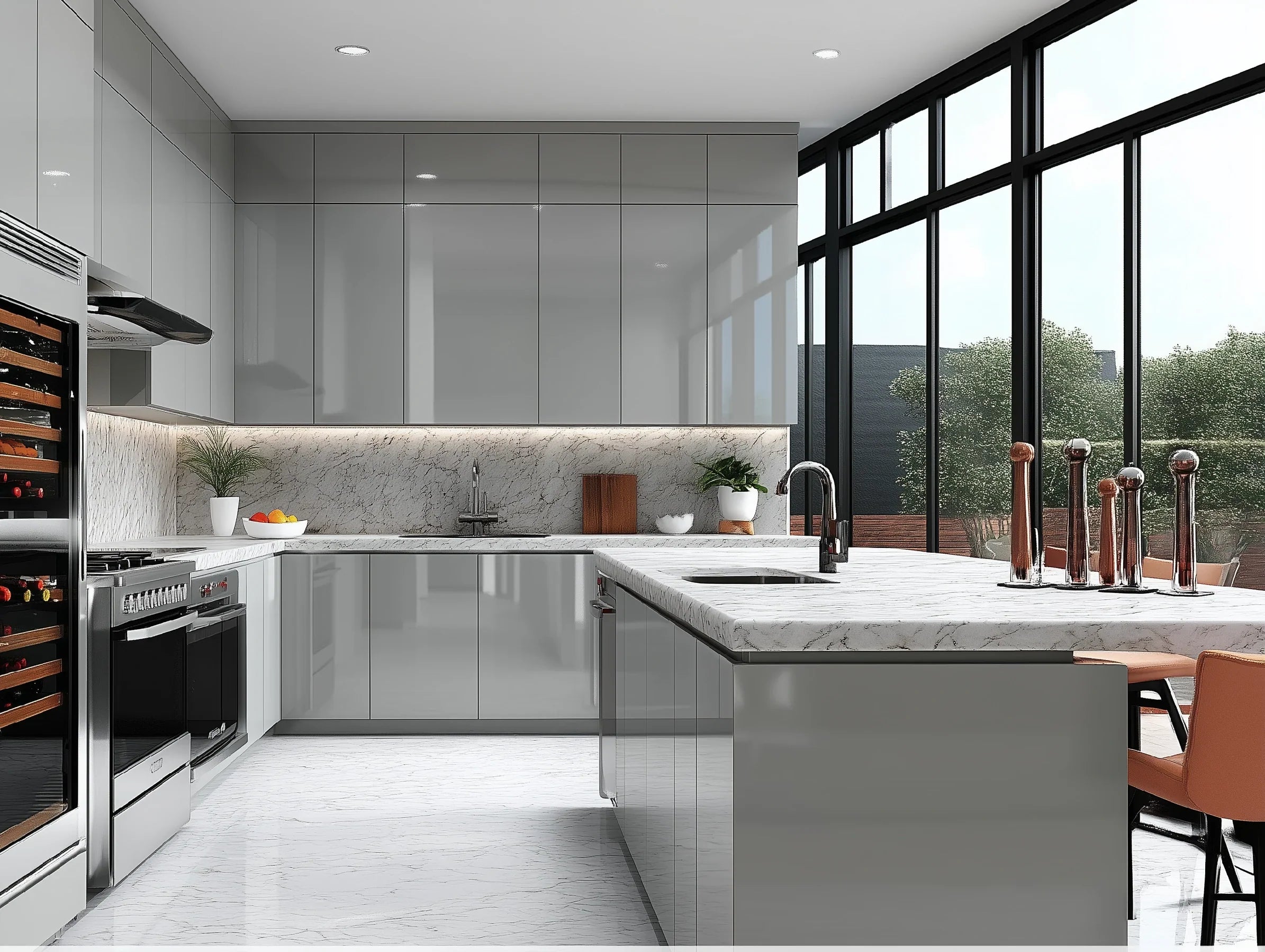 High Gloss Gray Cabinet with Single Door & Drawer