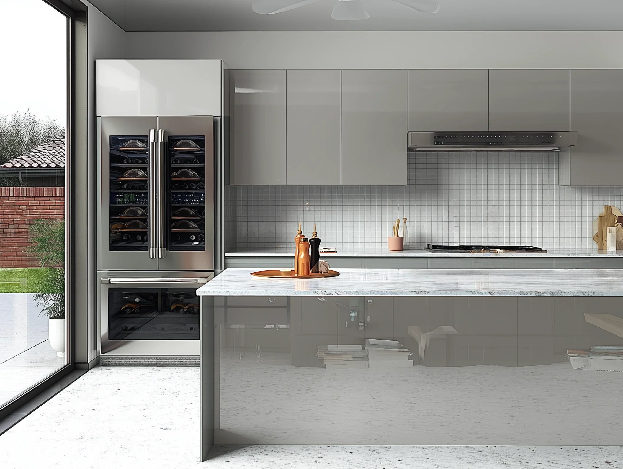 High Gloss Gray 24'' H Refrigerator Wall Cabinet 24'' Deep