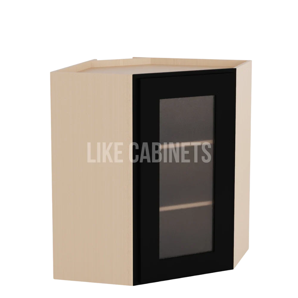 Iron Black 24'' Diagonal Corner Wall Cabinet with Glass Door