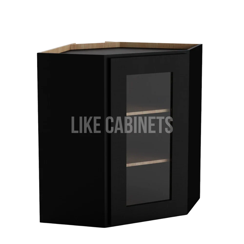 Iron Black 24'' W Diagonal Corner Wall Cabinet with Glass Door