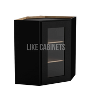 Iron Black 24'' W Diagonal Corner Wall Cabinet with Glass Door