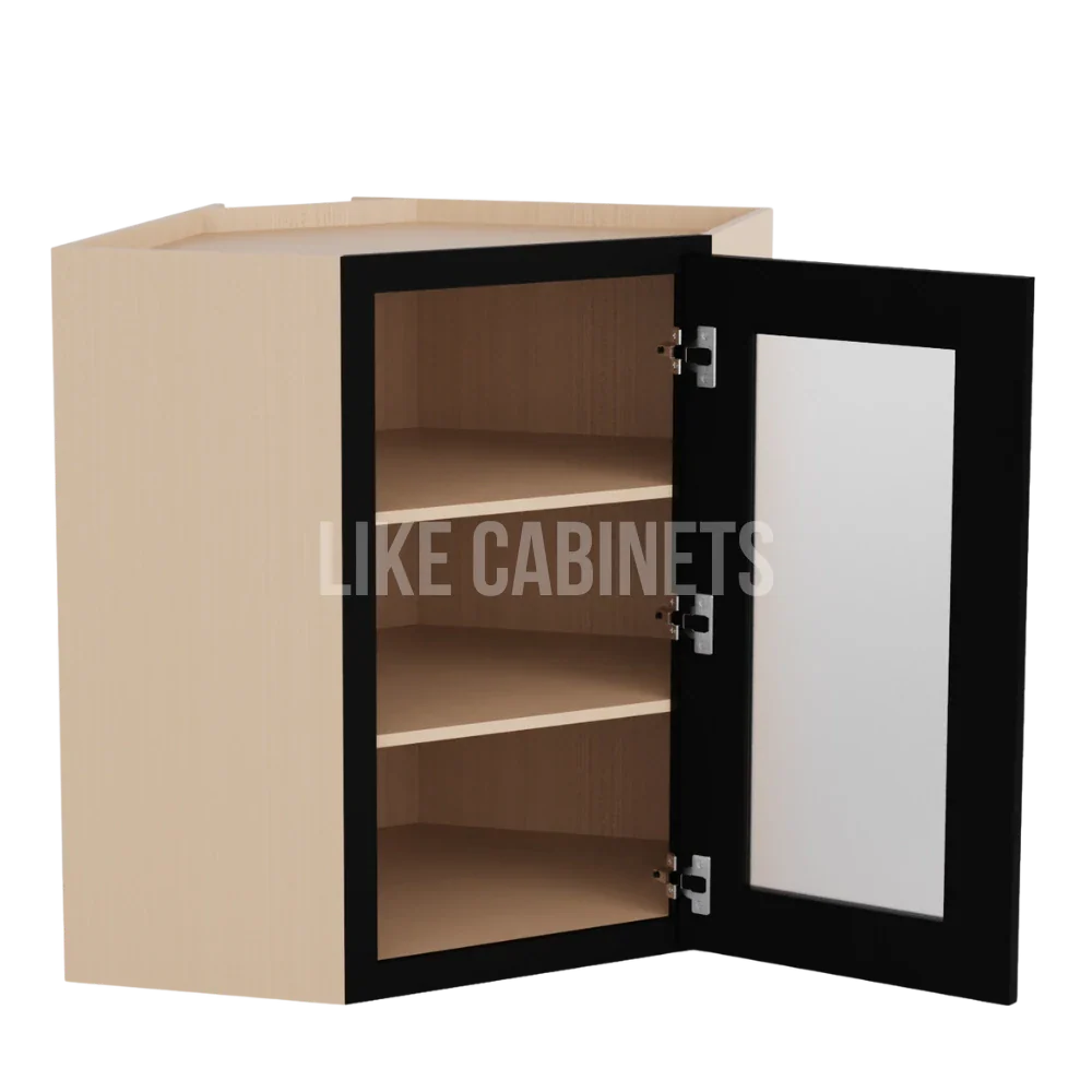 Iron Black 24'' W Diagonal Corner Wall Cabinet with Glass Door