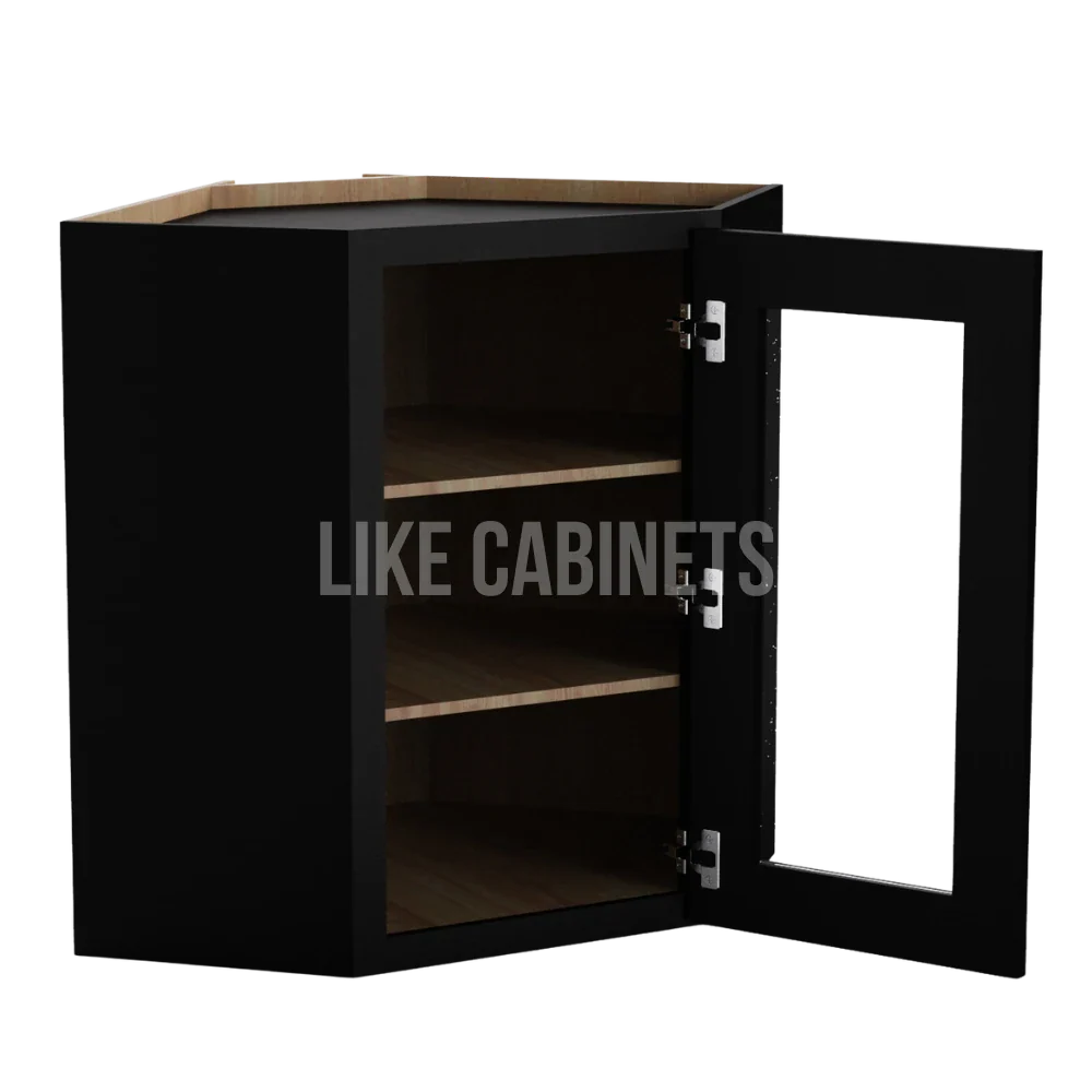 Iron Black 24'' Diagonal Corner Wall Cabinet with Glass Door