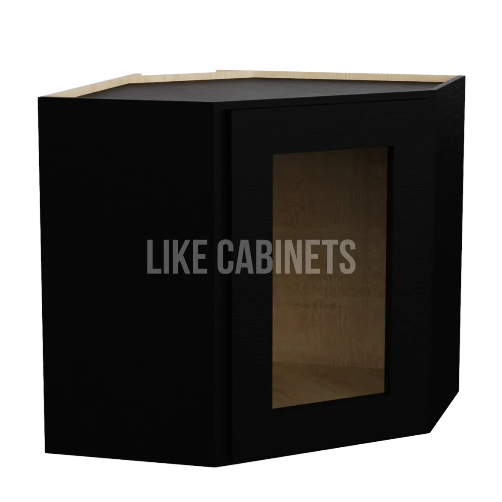 Iron Black 12''x 24'' Diagonal Corner Wall Shelf with Glass Door