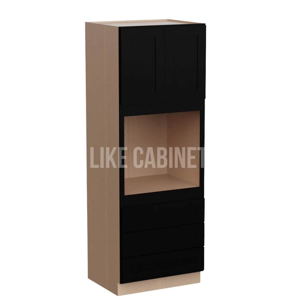 Iron Black 30'' W Double Door Oven Pantry Cabinet with Three Drawers