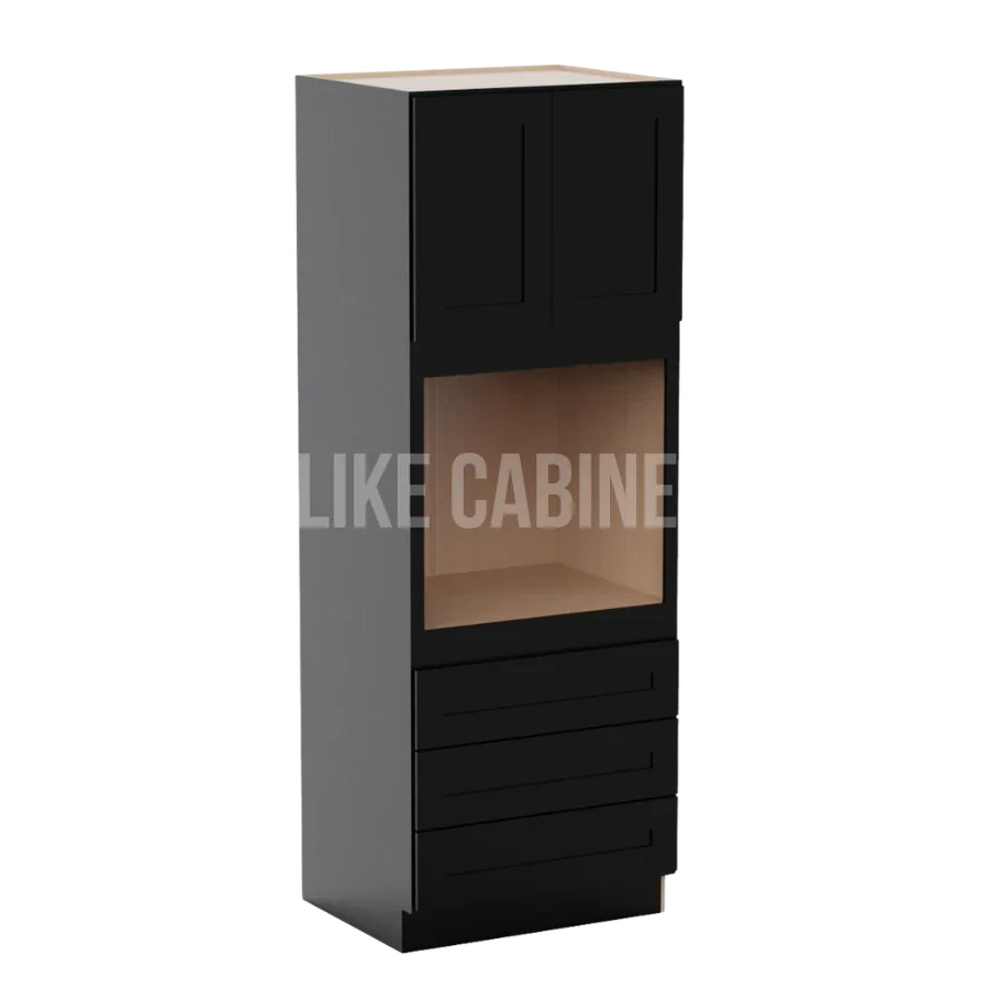 Iron Black 30'' W Oven Pantry Cabinet with Three Drawers