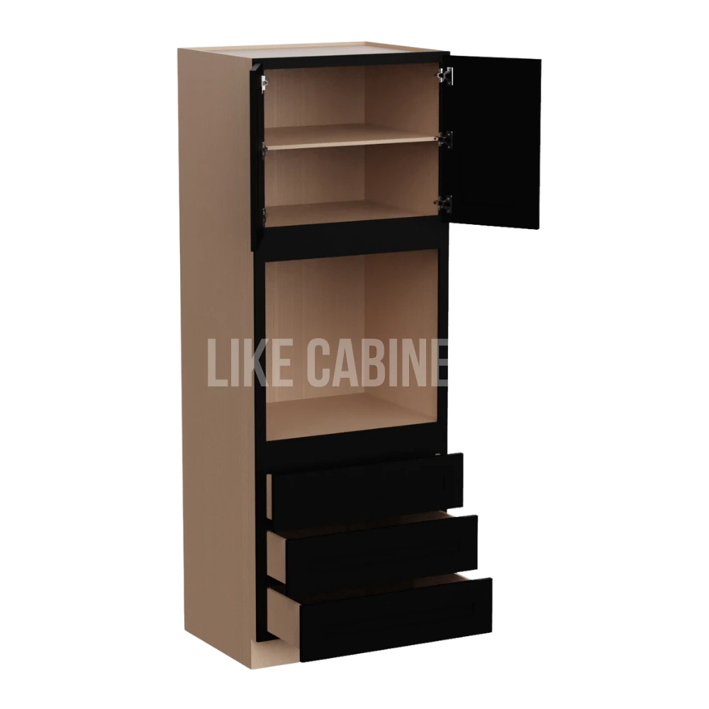 Iron Black 30'' W Double Door Oven Pantry Cabinet with Three Drawers