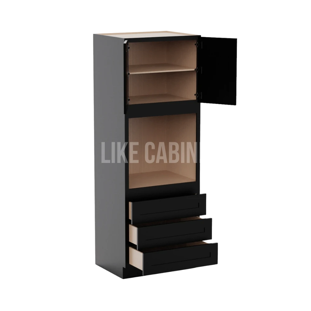 Iron Black 30'' W Oven Pantry Cabinet with Three Drawers