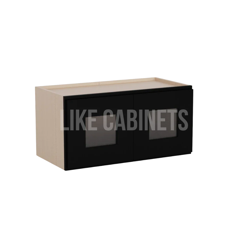 Iron Black 12'' H Double Door Wall Cabinet with Glass Doors