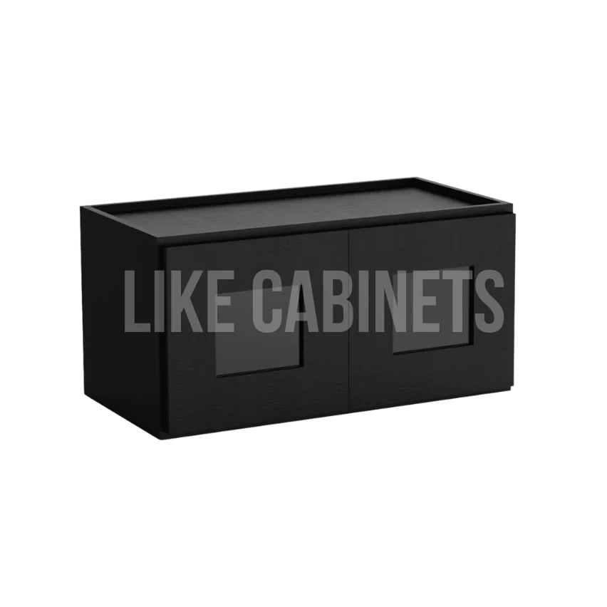 Iron Black 12'' H Double Door Wall Cabinet with Glass Doors