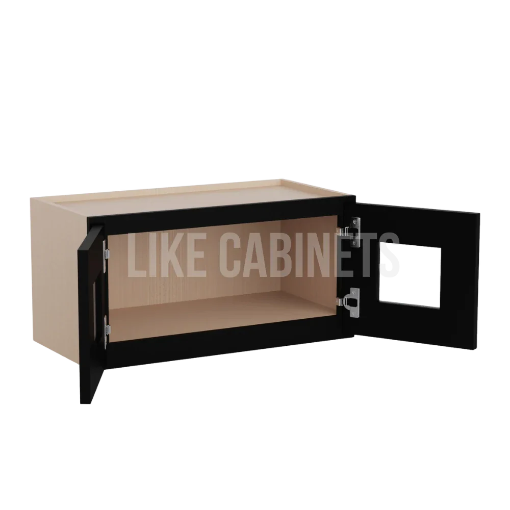 Iron Black 12'' H Double Door Wall Cabinet with Glass Doors