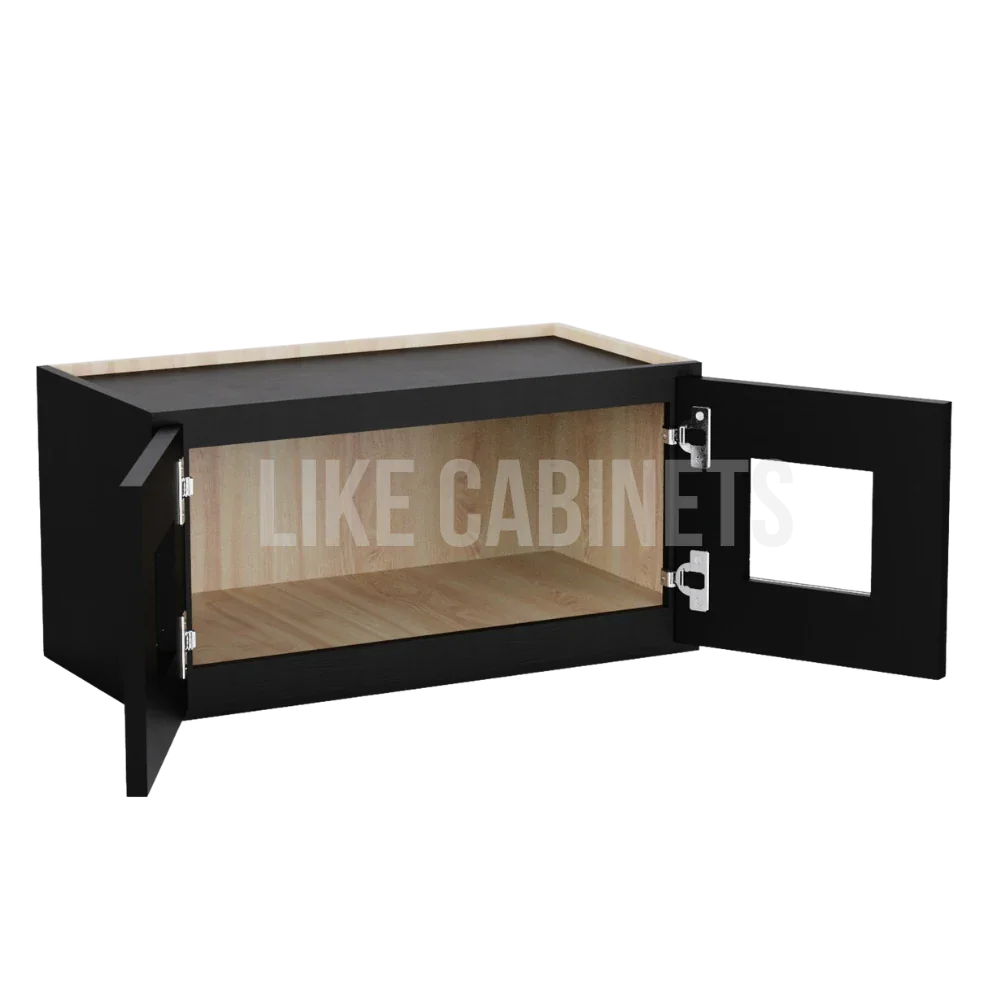 Iron Black 12'' H Double Door Wall Cabinet with Glass Doors