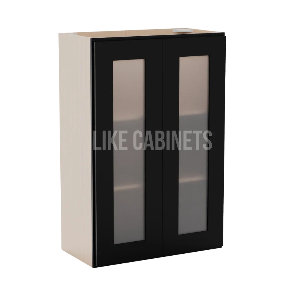 Iron Black 36'' H Double Door Wall Cabinet with Glass Doors
