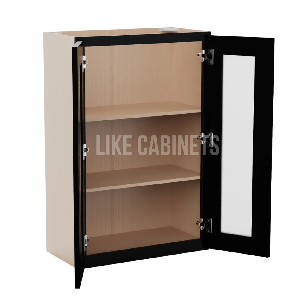 Iron Black 36'' H Double Door Wall Cabinet with Glass Doors