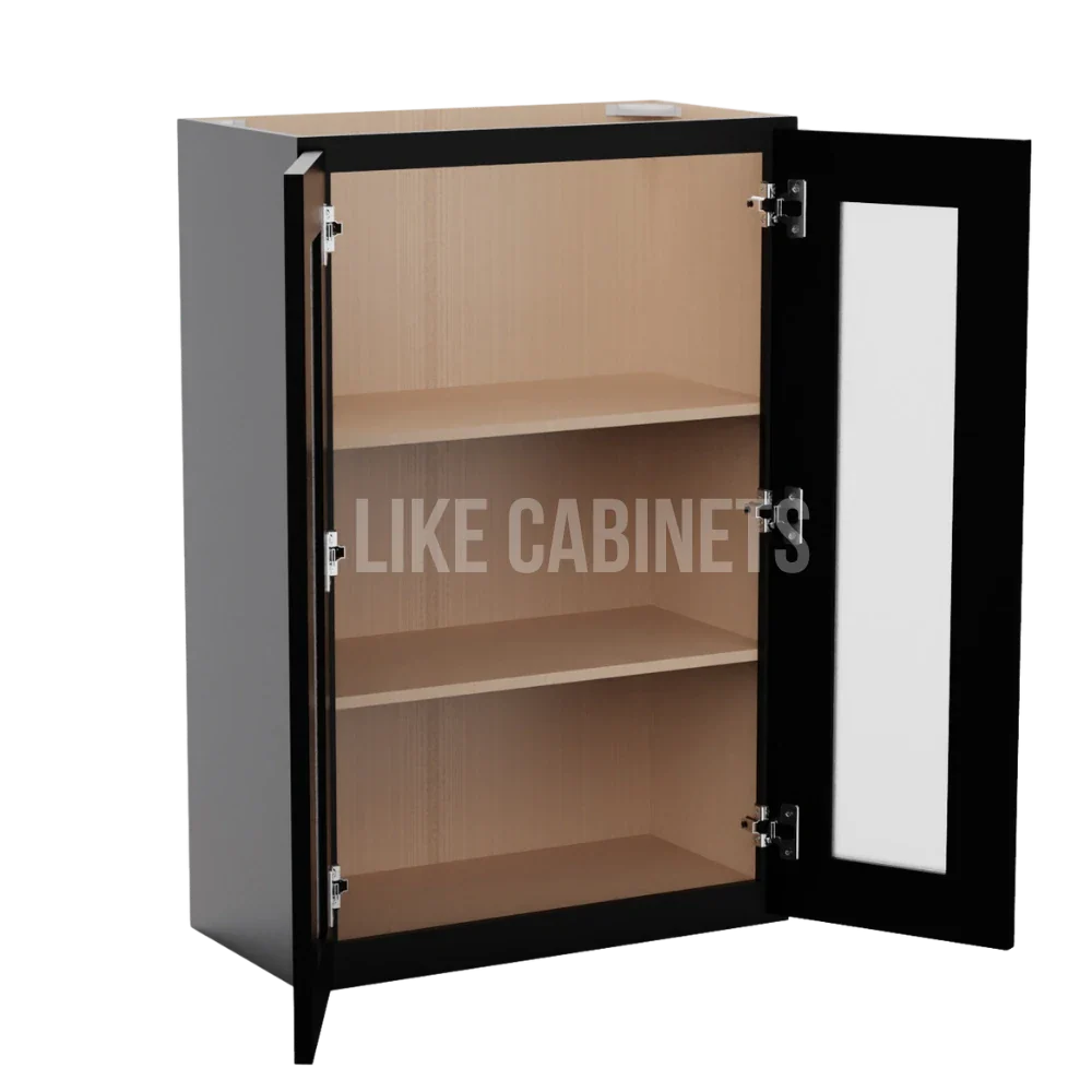 Iron Black 36'' H Double Door Wall Cabinet with Glass Doors