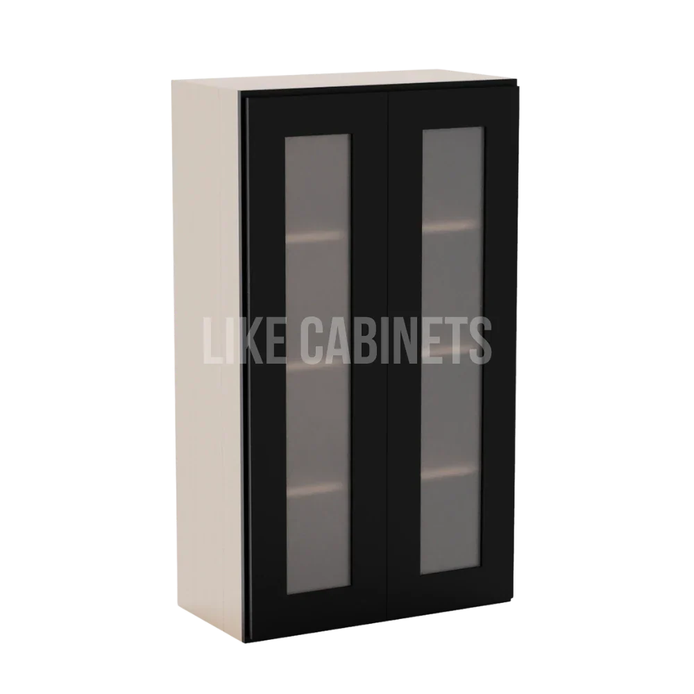 Iron Black 42'' H Double Door Wall Cabinet with Glass Doors
