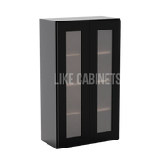 Iron Black 42'' H Double Door Wall Cabinet with Glass Doors